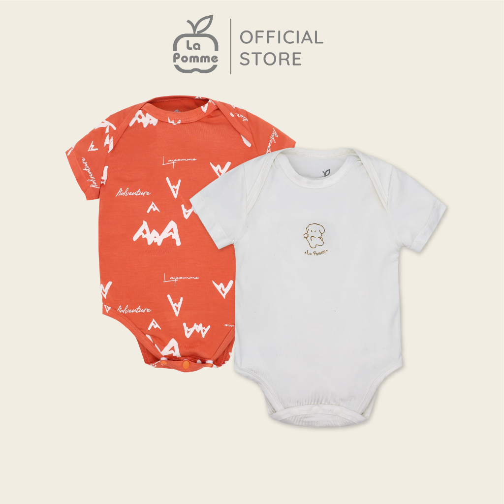 La Pomme - Set 2 Body chip cộc tay La Pomme Puppy - Trắng, Be, Cam Xanh cho bé 0M 3M 6M 9M