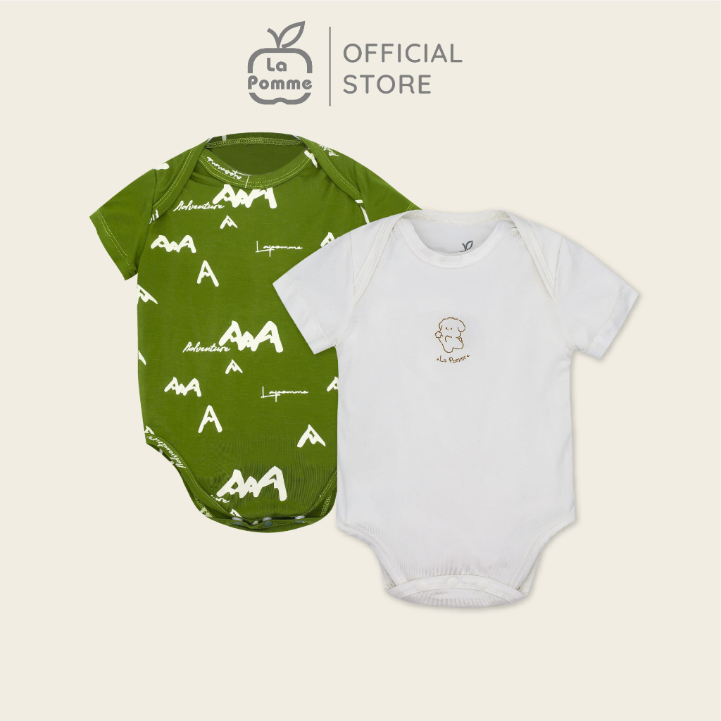 La Pomme - Set 2 Body chip cộc tay La Pomme Puppy - Trắng, Be, Cam Xanh cho bé 0M 3M 6M 9M