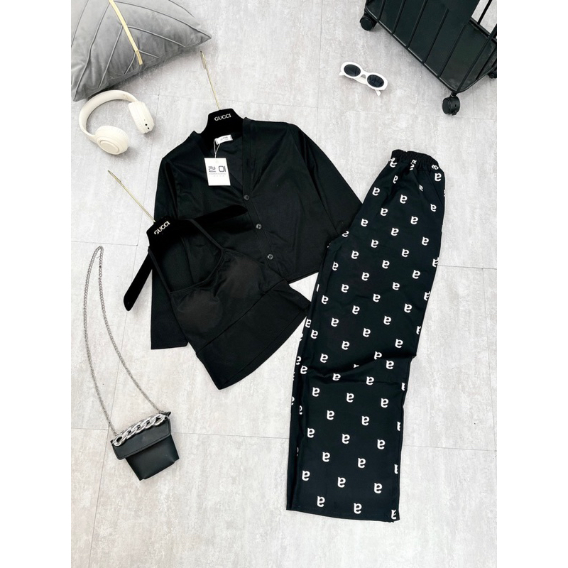 SET 3 MÓN ÁO QUÂY ĐEN KÈM QUẦN XUÔNG CHỮ A