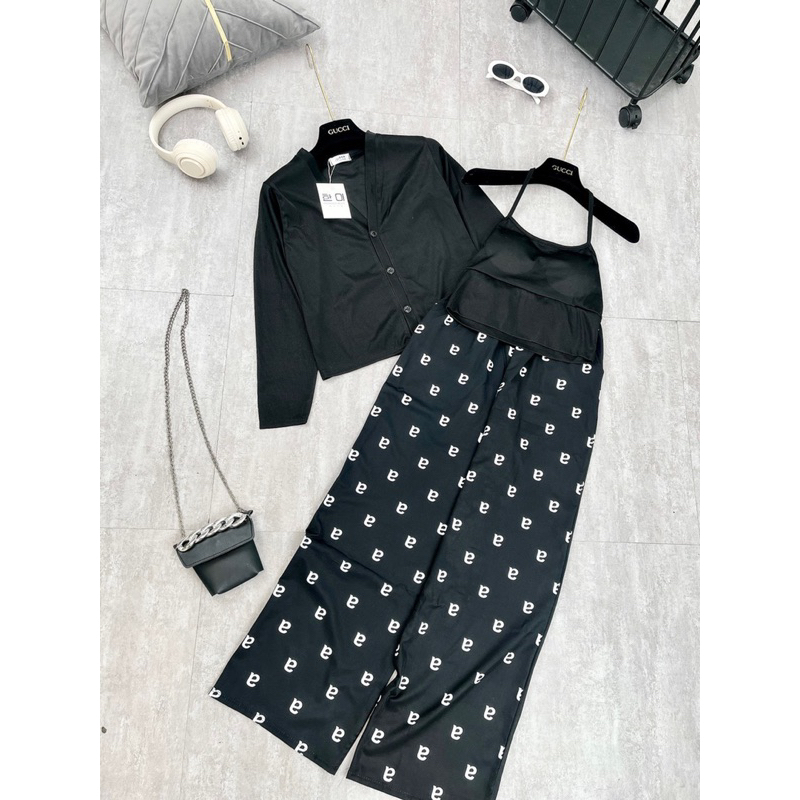 SET 3 MÓN ÁO QUÂY ĐEN KÈM QUẦN XUÔNG CHỮ A