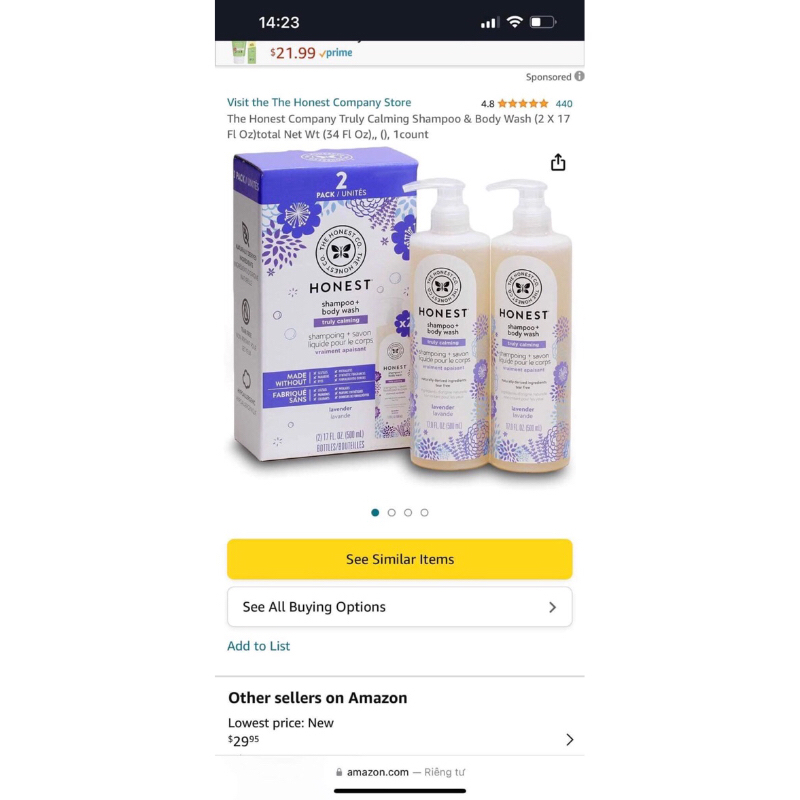 Sữa tắm trẻ em Honest 500ml