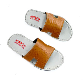 Dép quai ngang da bò giá rẻ siêu bền đẹp, đế chóng trượt khâu chỉ toàn bộ bởi KINSON SHOP