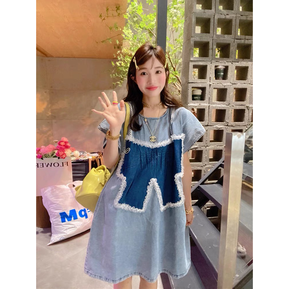 VÁY BÒ NỮ BÒ JEAN MỀM PHỐI NƠ CỰC SANG CHẢNH TIỂU THƯ - VÁY BÒ JEAN MỀM PHỐI REN NƠ FORM SUÔNG RỘNG HACK TUỔI