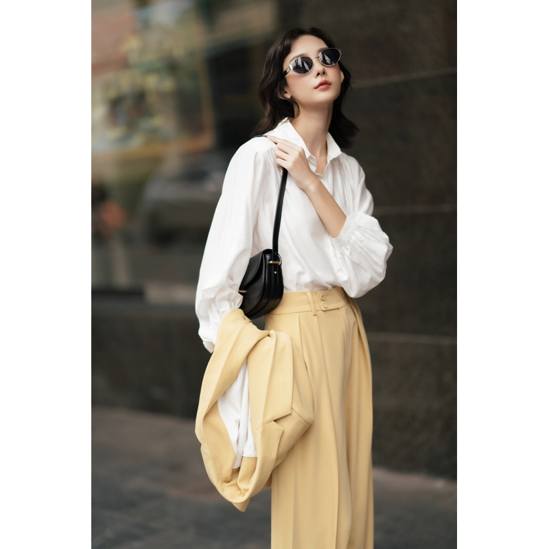 Set loose autumn blazer và culotte trouser gardenia yellow MADELEN