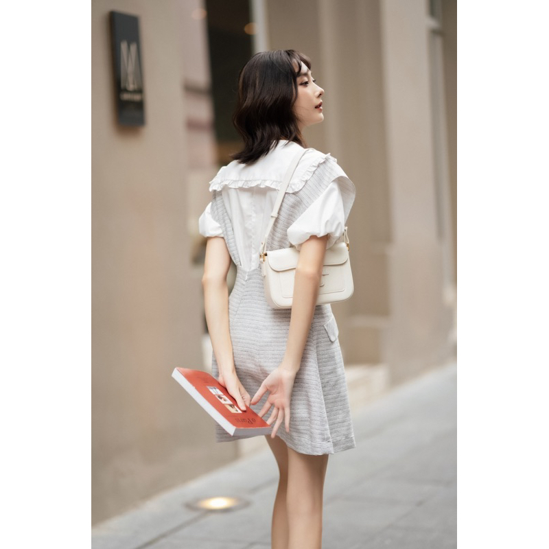 Váy yếm mix tweed túi nắp dáng xòe MADELEN