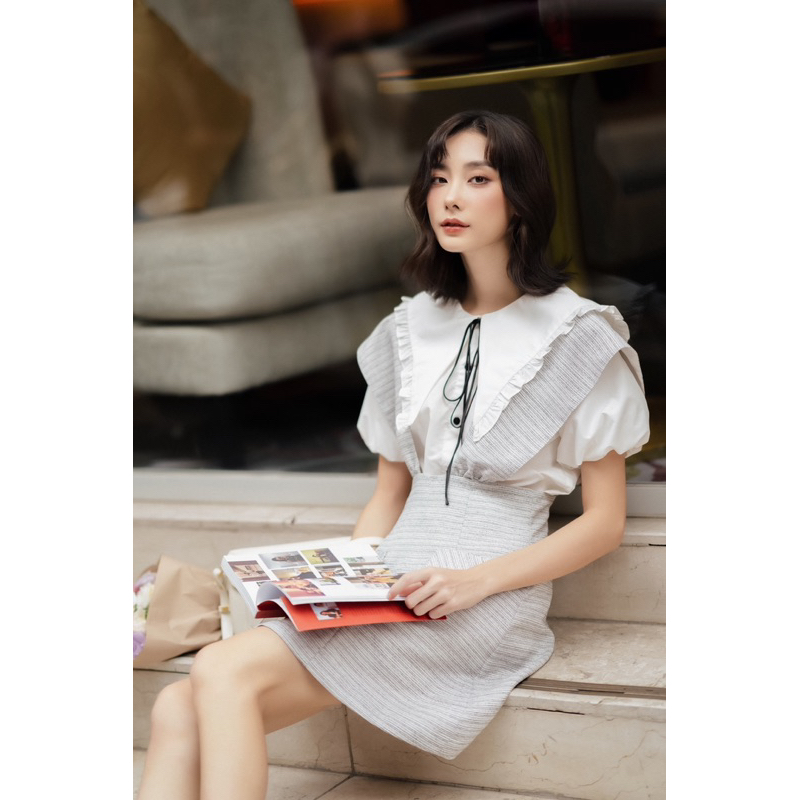 Váy yếm mix tweed túi nắp dáng xòe MADELEN