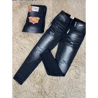 quần bò jean nam dài đen rách gối kiểu vẩy sơn đẹp,form slimfit co giãn tốt giá rẻ ĐƯỢC KIỂM HÀNG