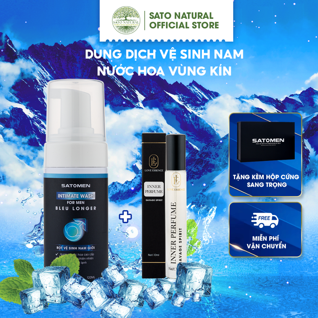 Box mê anh - Combo dung dịch vệ sinh nam SATOMEN và nước hoa vùng kín nam tính mạnh mẽ, chiết xuất thiên nhiên an toàn.