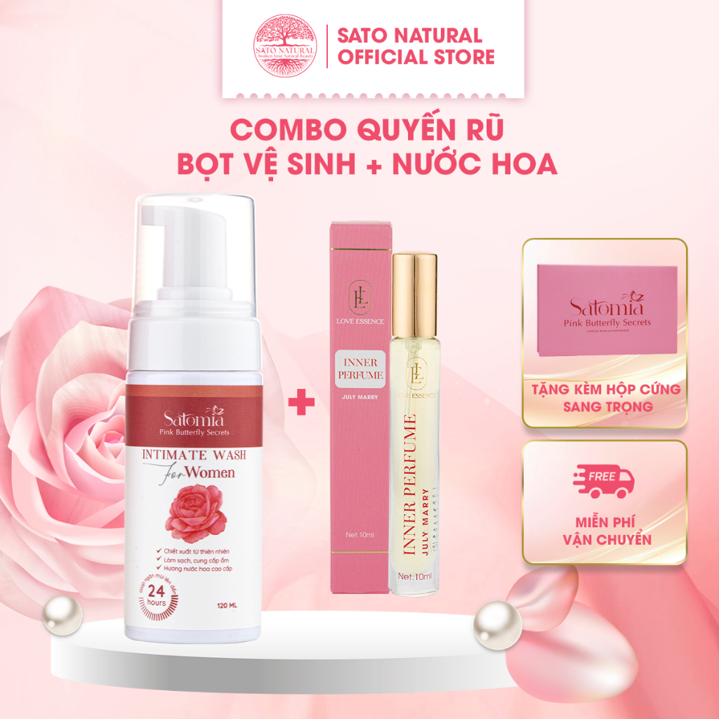 Combo Quyến Rũ - Gồm Nước Hoa Vùng Kín Nữ 10ml và Dung Dịch Vệ Sinh Nữ 120ml, Hương Thơm Quyến Rũ, Khử Mùi 24h