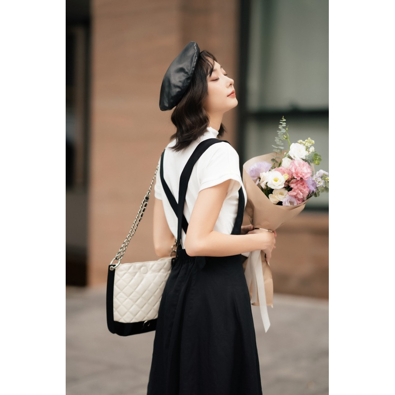 Váy yếm midi dáng dài vintage strap MADELEN