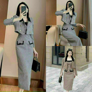 Sét Bộ nữ 3 món thiết kế body cổ vest thanh lịch sang trọng