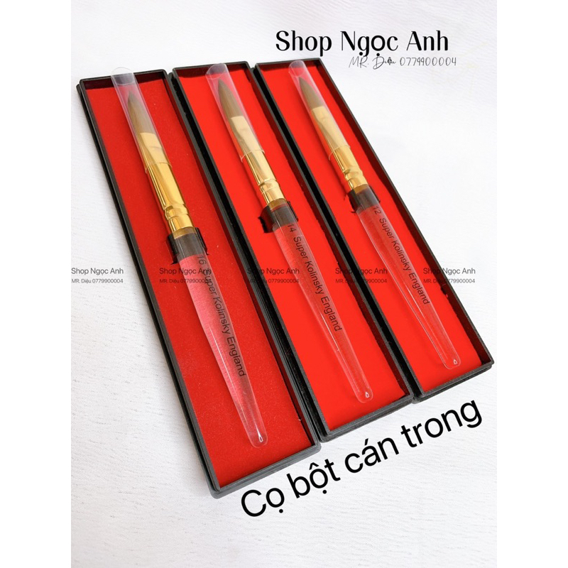 Cọ Đắp Bột Cán Trong, Có Hộp Đựng Xin Sò Lông Mượt , Đủ Size 12,14,16