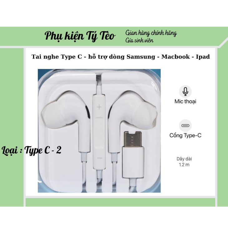 Tai nghe In-Ear có Mic chống ồn - Type C/Lighting cho iphone15, SamSung, Macbook , Ipad, Xiaomi, Oppo , Redmi, IOS ...