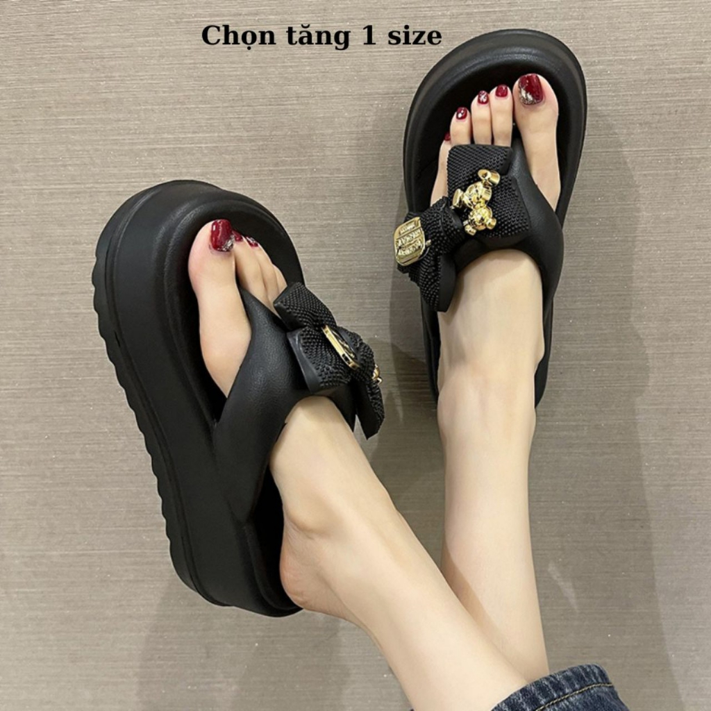 Dép xỏ ngón phối nơ xinh thời trang mùa hè đế 5cm