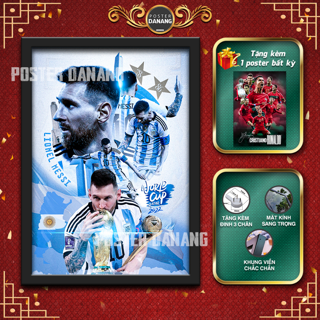 Khung ảnh treo tường MESSI, Poster MESSI,  Khung ảnh để bàn và Treo tường CẦU THỦ BÓNG ĐÁ, size