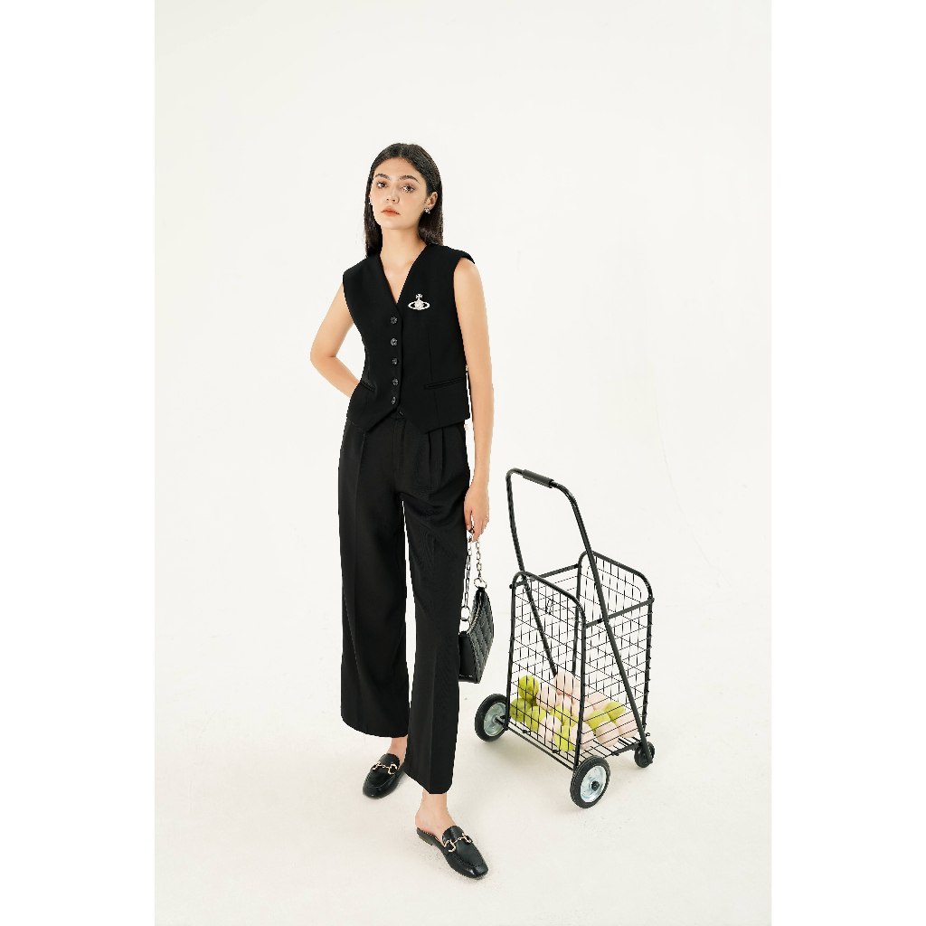 Áo kiểu gile Onetone không tay phối cúc Maiko