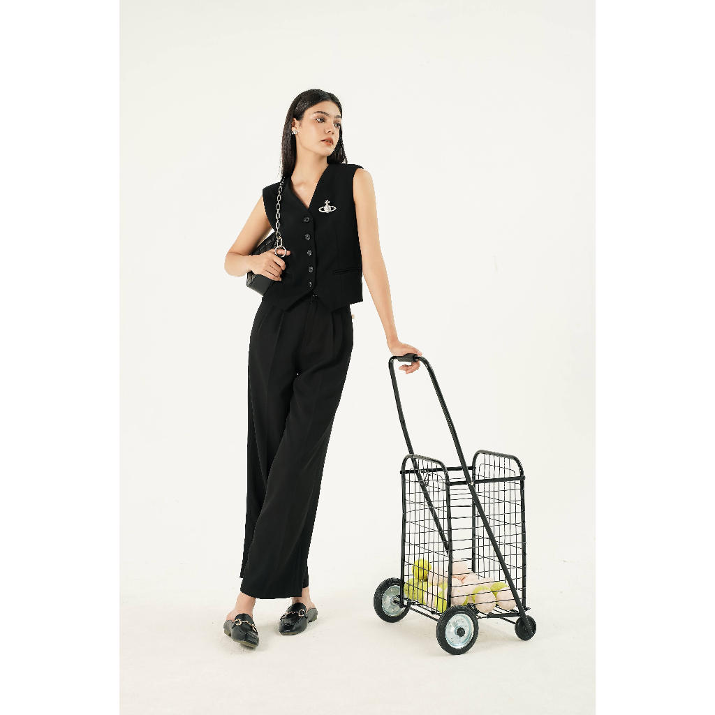 Áo kiểu gile Onetone không tay phối cúc Maiko