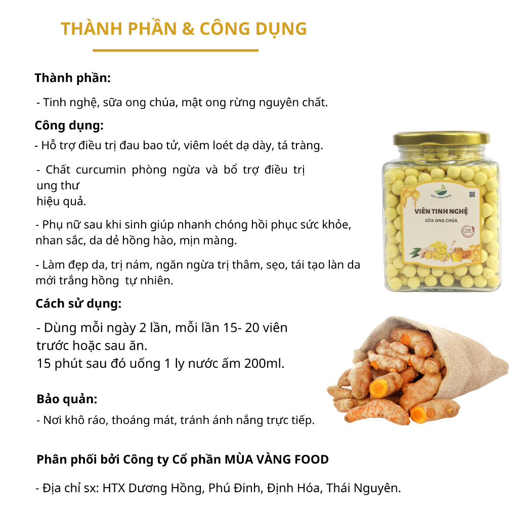 Viên Tinh Nghệ MÙA VÀNG FOOD Sữa Ong Chúa Nguyên Chất 330g