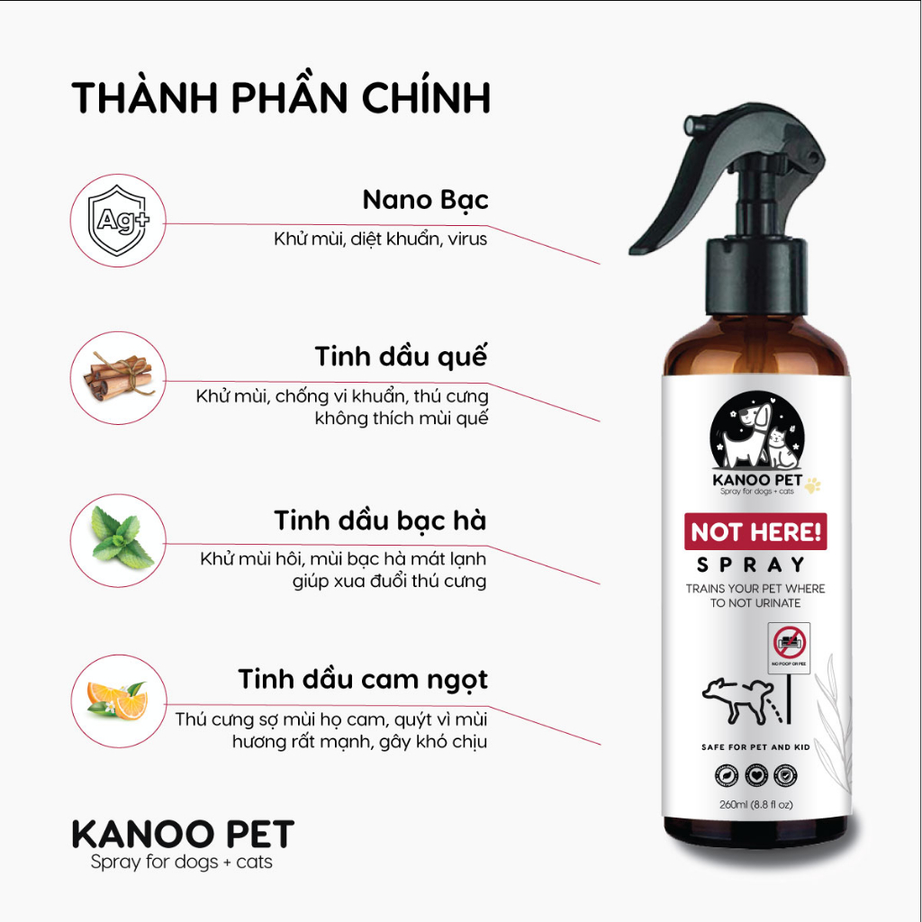 Xịt thơm tinh dầu xua đuổi chó mèo NOT HERE ngăn chó mèo cắn phá, phóng uế sai chỗ, khử mùi, khử khuẩn hiệu quả - 260ml