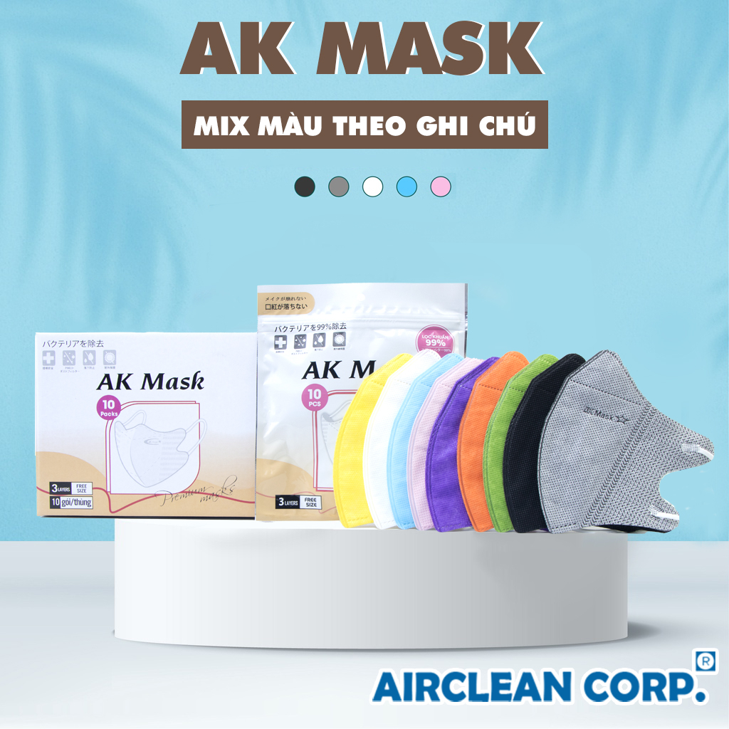 Khẩu Trang 5D AK Mask 10 Túi Kháng Khuẩn Tiện Lợi - Thùng 100 Chiếc