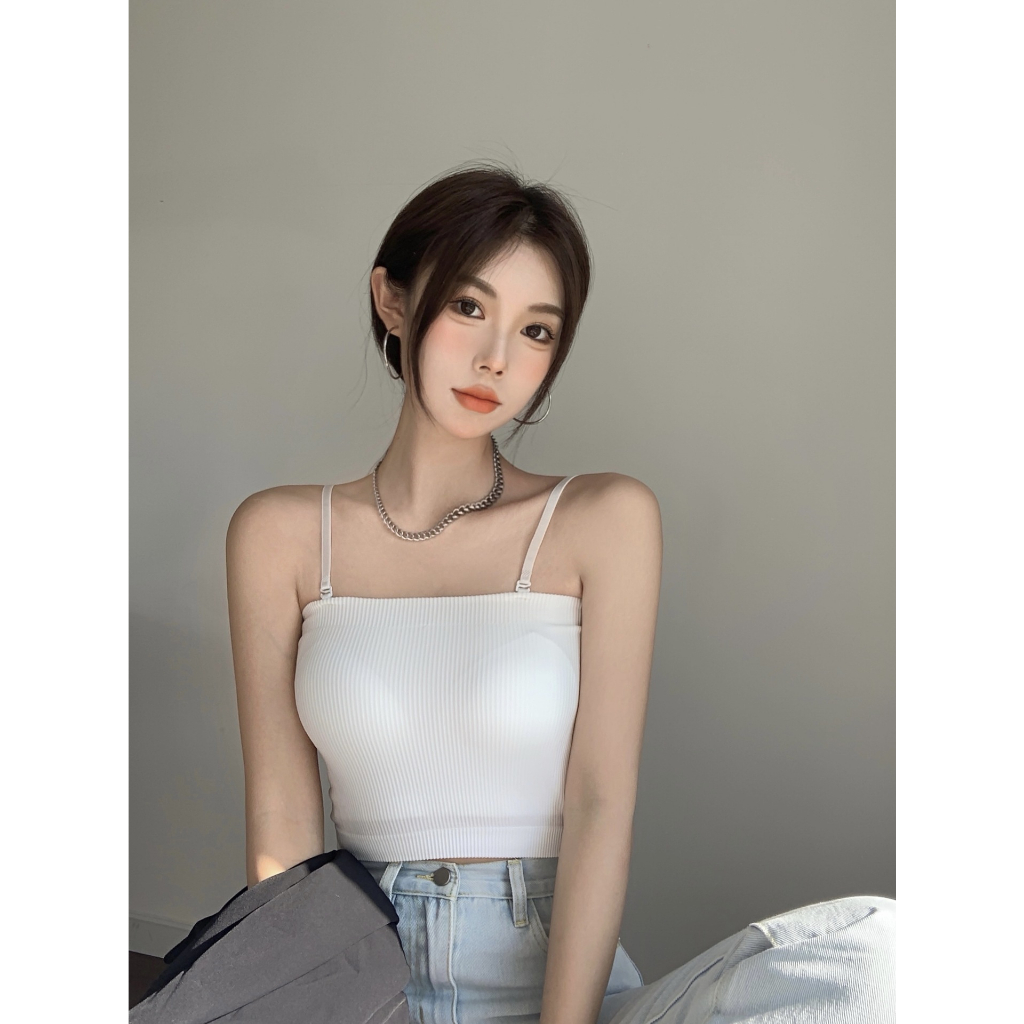 Áo Bra 2 dây len tâm có mút ngực dây tháo rời - Áo Ống 2 dây