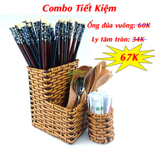  Bộ Ống Đũa Vuông và Ly Tăm Tròn Nhựa Đan Giả Mây Tre Dùng Cho Quán Ăn Nhà Hàng Gia Đình