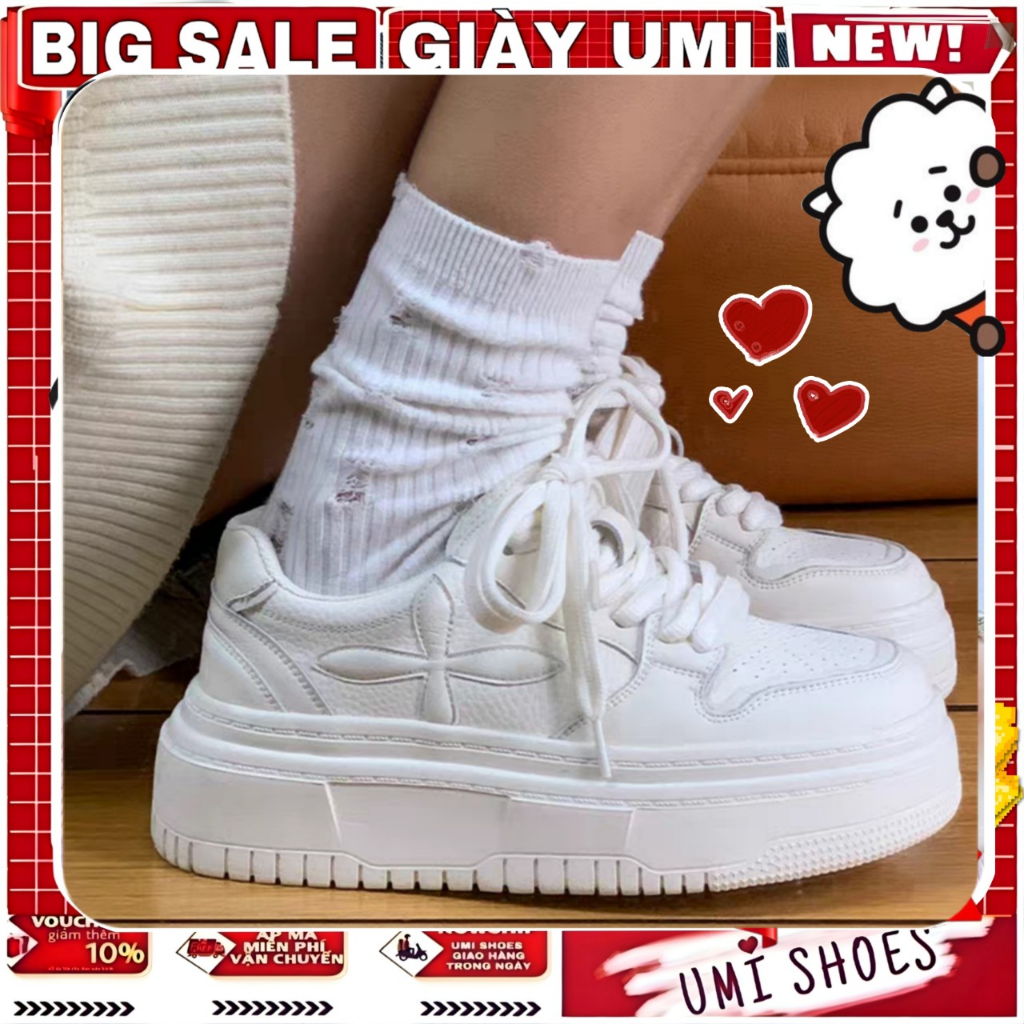 Giày Thể Thao Nữ Trắng PLUS Buộc Dây Đế Cao 5cm Mới Hot Phong cách Thời trang đi học đẹp cá tính xinh trend