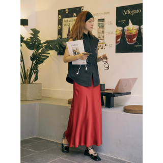 Váy lụa suông đỏ dài SY STORE