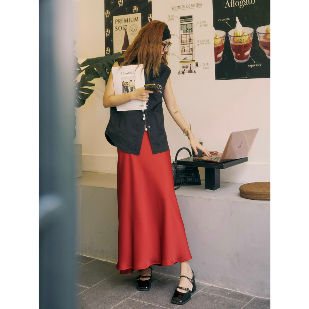 Váy lụa suông đỏ dài SY STORE
