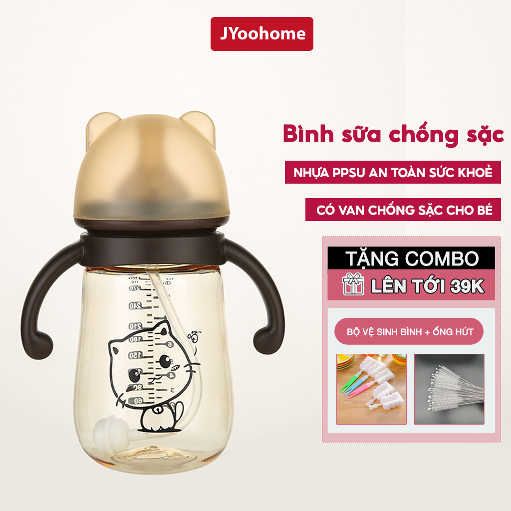 Bình sữa chống sặc cho bé JYoohome Nhựa PPSU An toàn tuyệt đối 300ml cho trẻ sơ sinh uống sữa