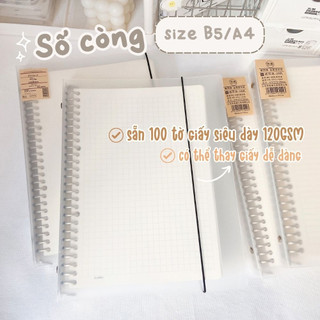 SỔ CÒNG BINDER 26 LỖ SIZE B5 30 LỖ SIZE A4 RUỘT CARO DOT GRID KẺ NGANG 200 TRANG CÓ THỂ REFILL THÊM GIẤY BULLET JOURNAL