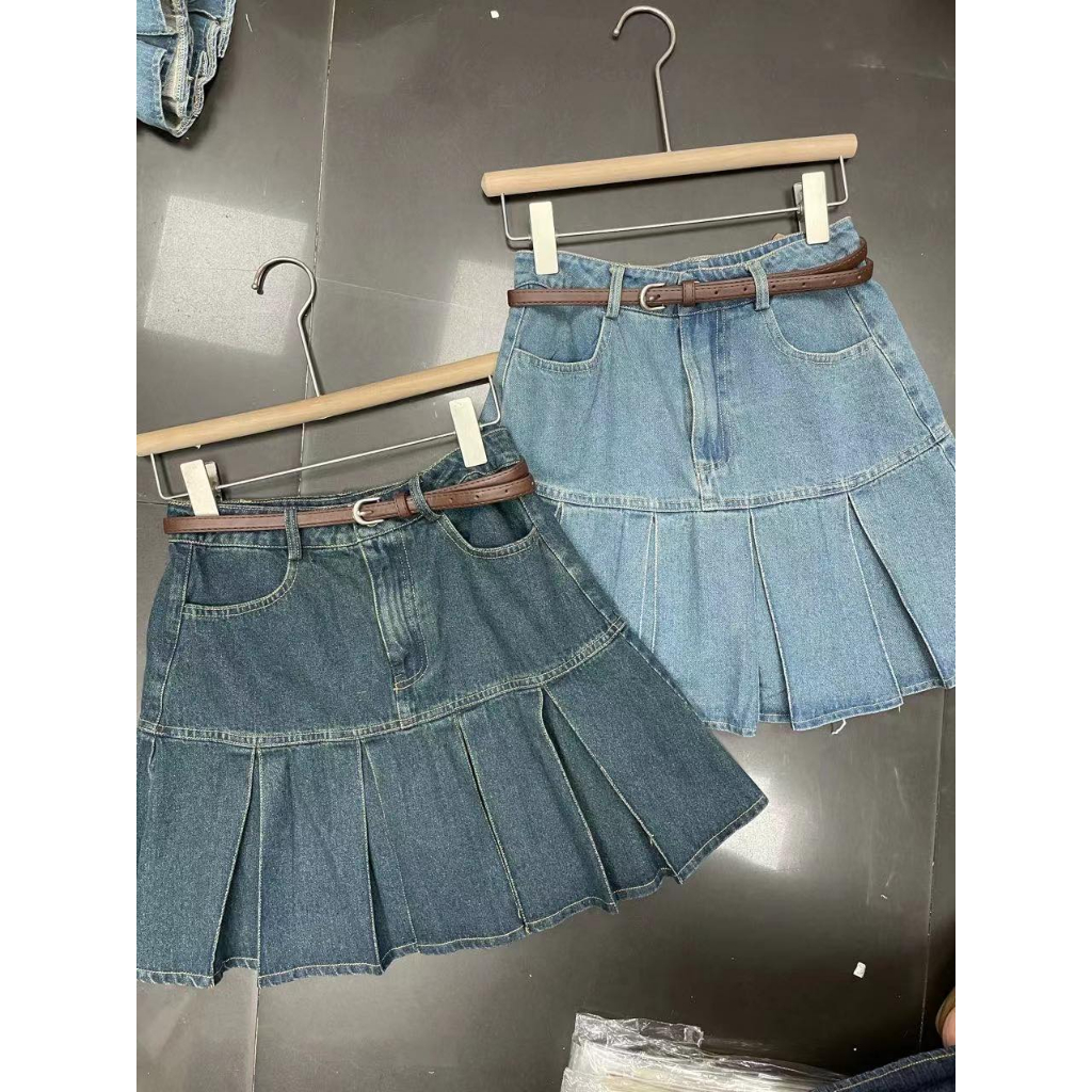 1931 CHÂN VÁY JEANS XẾP LY KÈM BELT