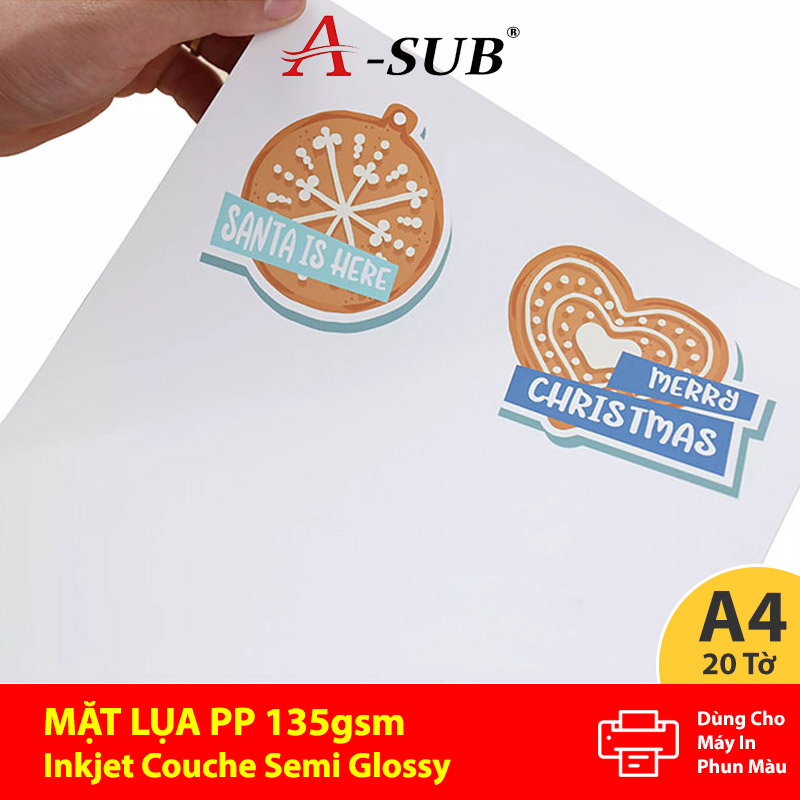 Giấy In Nhãn Dán Nhựa A-Sub, PP Mặt Lụa  A4 135gsm 20 Tờ, Vinyl Sticker Semi-glossy Self-adhesive Label