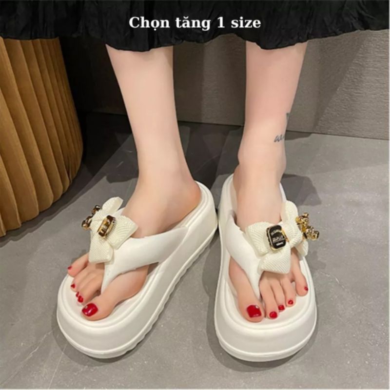 Dép xỏ ngón phối nơ xinh thời trang mùa hè đế 5cm