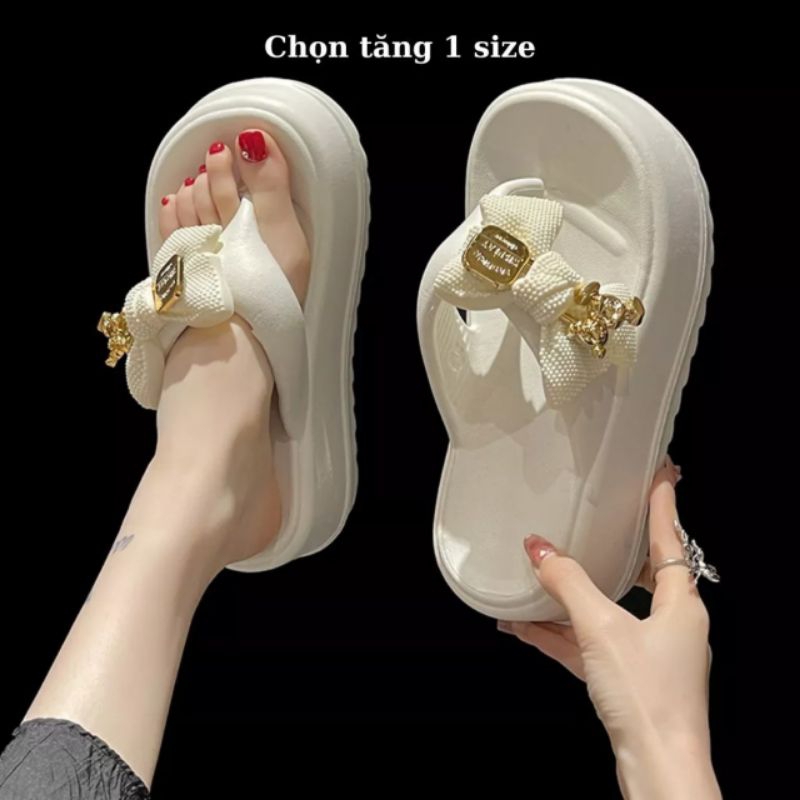 Dép xỏ ngón phối nơ xinh thời trang mùa hè đế 5cm