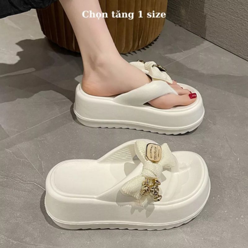 Dép xỏ ngón phối nơ xinh thời trang mùa hè đế 5cm