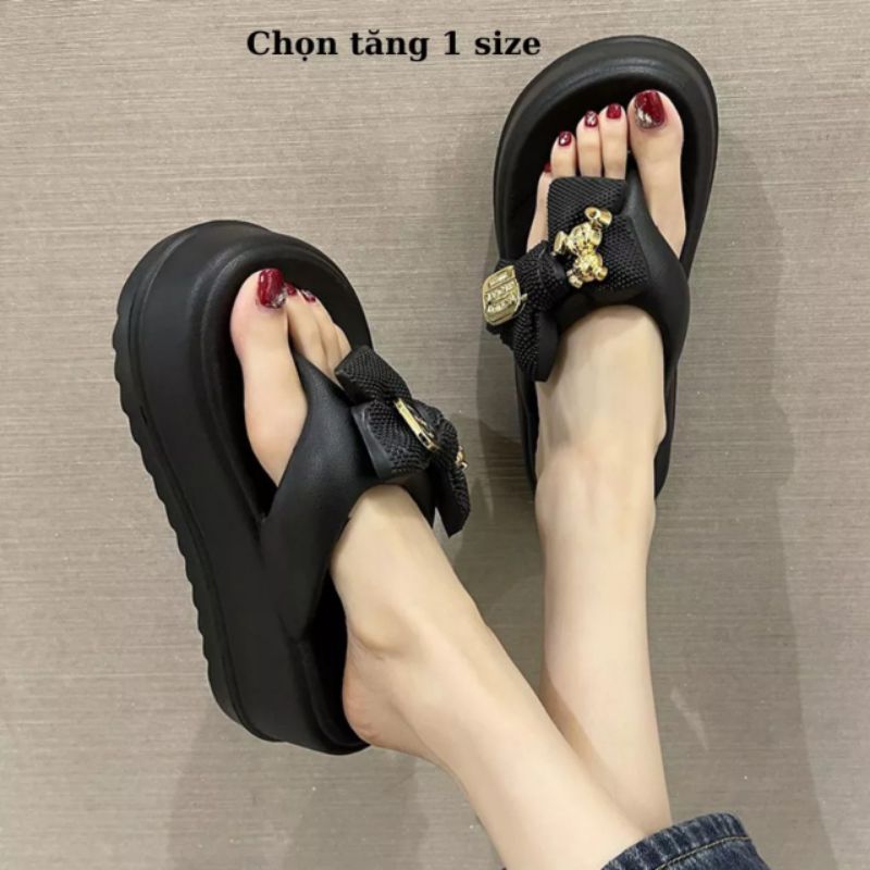Dép xỏ ngón phối nơ xinh thời trang mùa hè đế 5cm