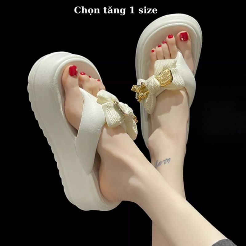 Dép xỏ ngón phối nơ xinh thời trang mùa hè đế 5cm