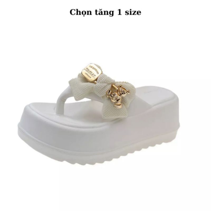 Dép xỏ ngón phối nơ xinh thời trang mùa hè đế 5cm