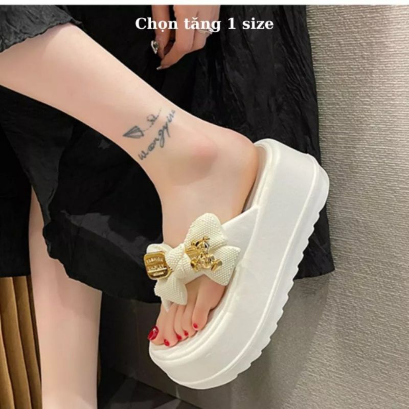 Dép xỏ ngón phối nơ xinh thời trang mùa hè đế 5cm