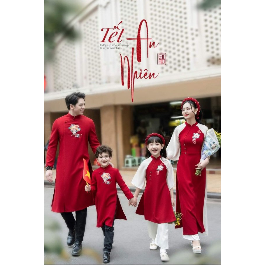 Áo dài Gia đình 🔥SALE SỐC🔥chất liệu vải lụa chéo cao cấp thêu họa tiết - Áo Dài Cho Bé Baby Store - ADGĐ03