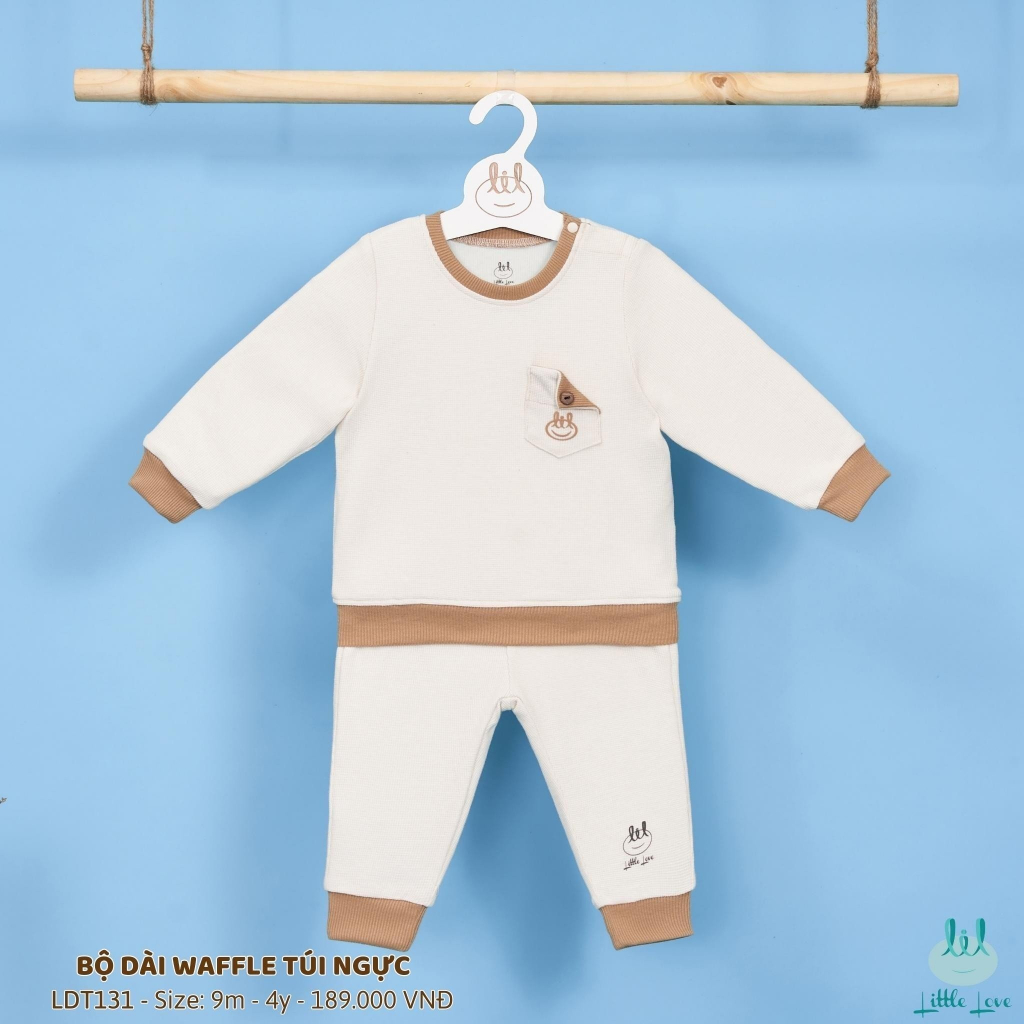 Bộ nỉ dài tay trẻ em ấm áp 2023 Little Love chính hãng
