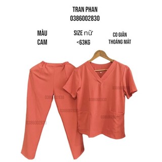 Đồng phục spa y tế nữ màu cam mềm mại co giãn