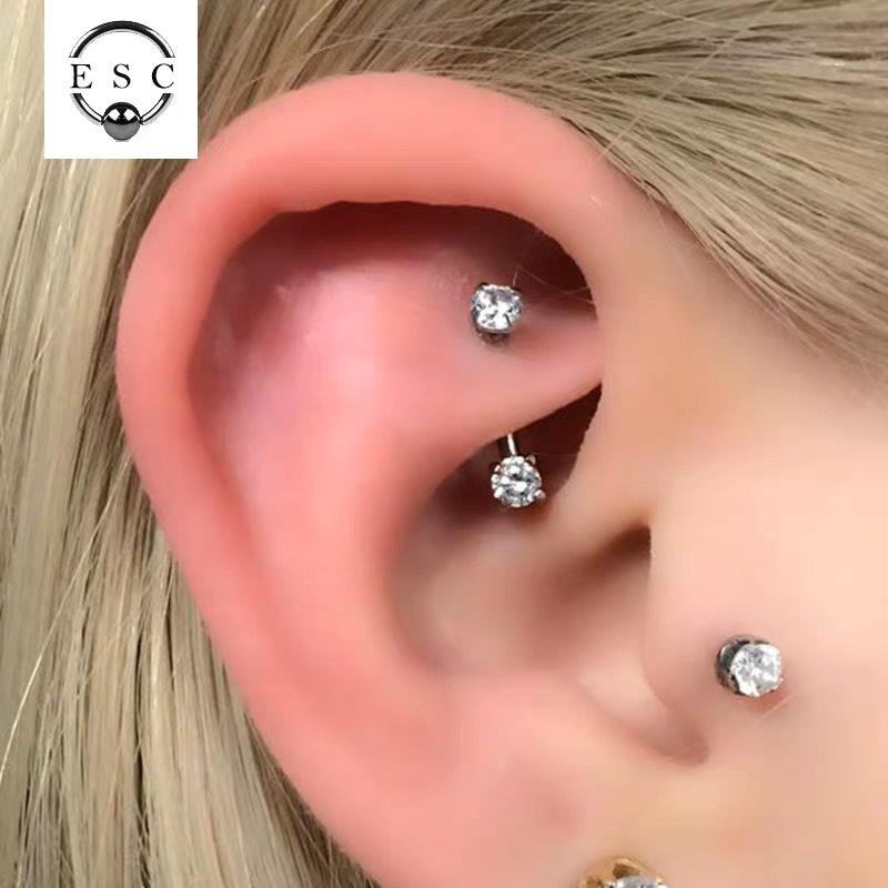 Khuyên titan tai, khuyên mày, khuyên môi 2 đầu đá kim cong