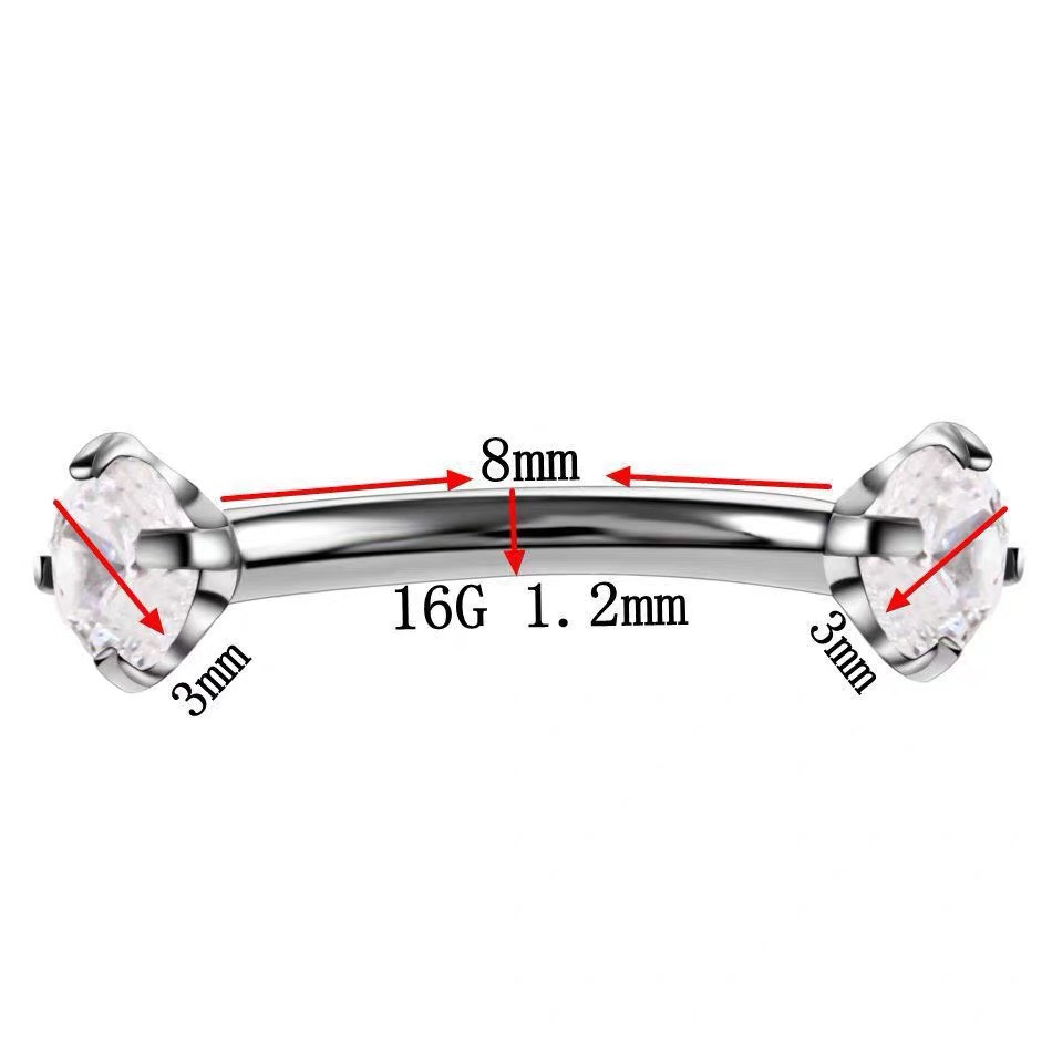 Khuyên titan tai, khuyên mày, khuyên môi 2 đầu đá kim cong