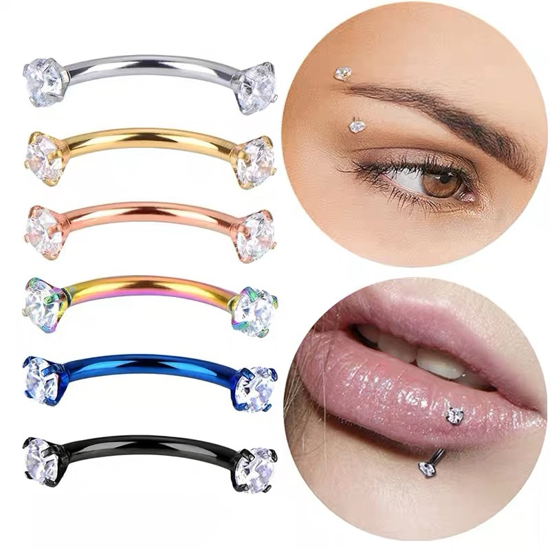 Khuyên titan tai, khuyên mày, khuyên môi 2 đầu đá kim cong