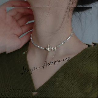 Dây chuyền / Choker ngọc giả kết hợp hình bướm thanh lịch cho cô nàng dịu dàng - HN04