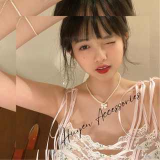 Dây chuyền ngọc trai nhân tạo đính nơ thời trang , phong cách - HN09