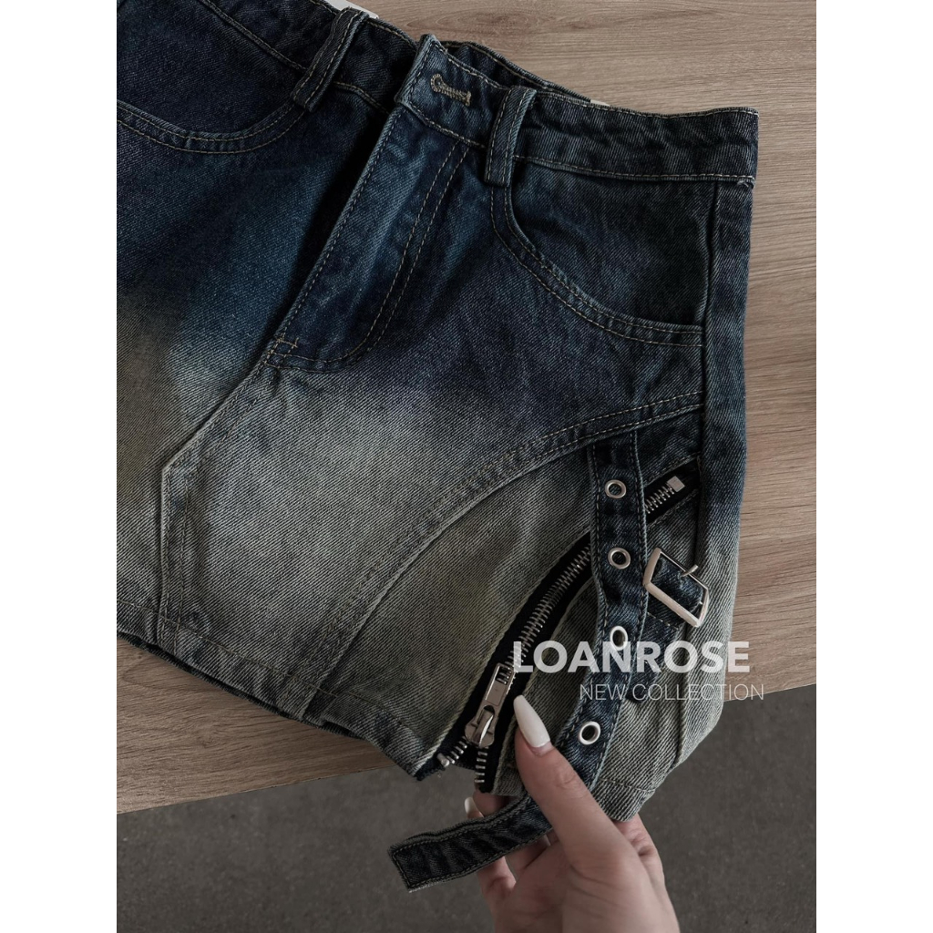 Chân váy mini denim jeans họa tiết khóa kéo và dây đai phong cách RETRO ULZZANG QCL1 LuciK Shop 1172 CV0033