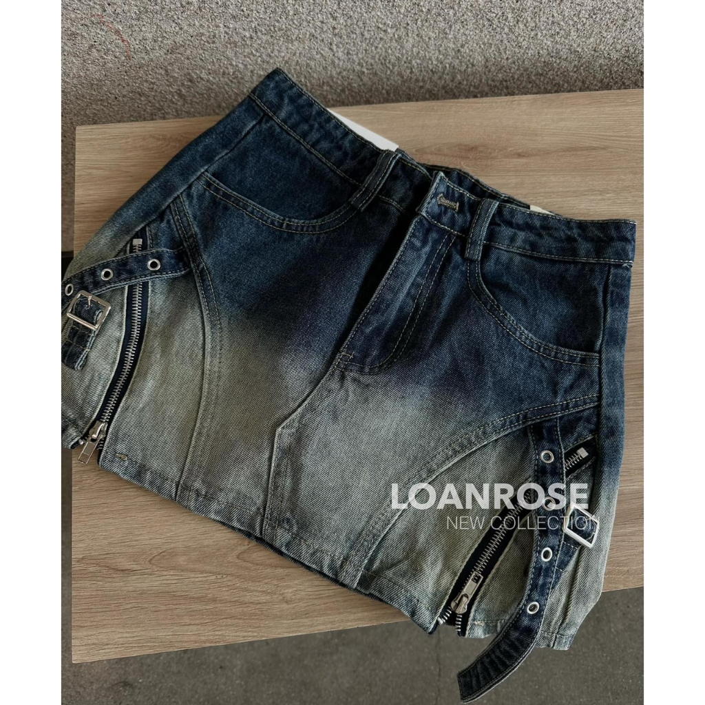 Chân váy mini denim jeans họa tiết khóa kéo và dây đai phong cách RETRO ULZZANG QCL1 LuciK Shop 1172 CV0033